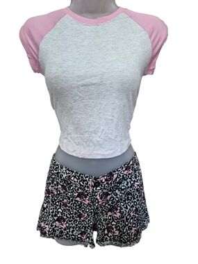 Lovesick Black, White & Pink Rose/Leopard Print Shorts